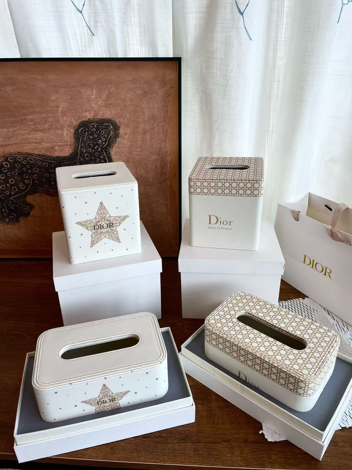 Dior single Tissue box available with four different designs.